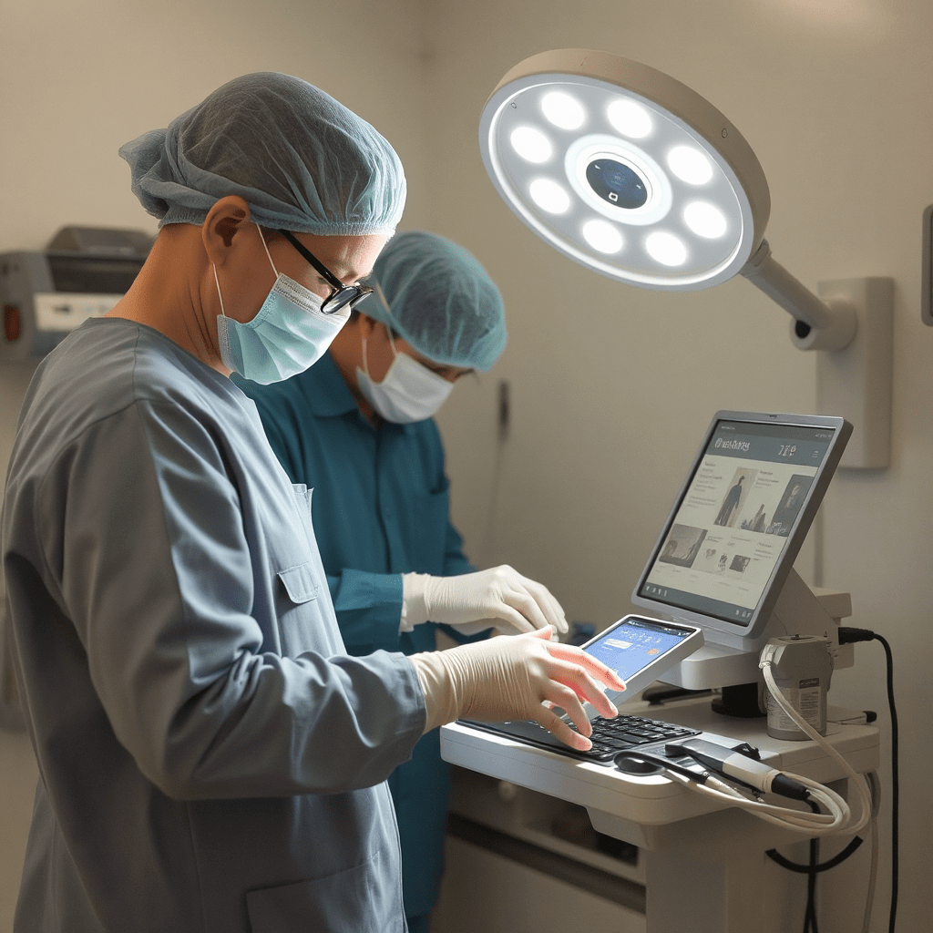 A surgeon at a computer