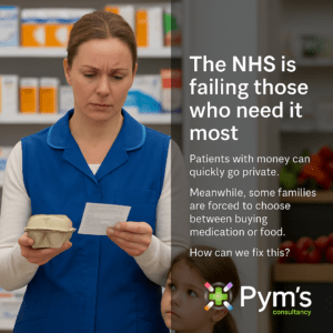 A lady reading a prescription while frowning