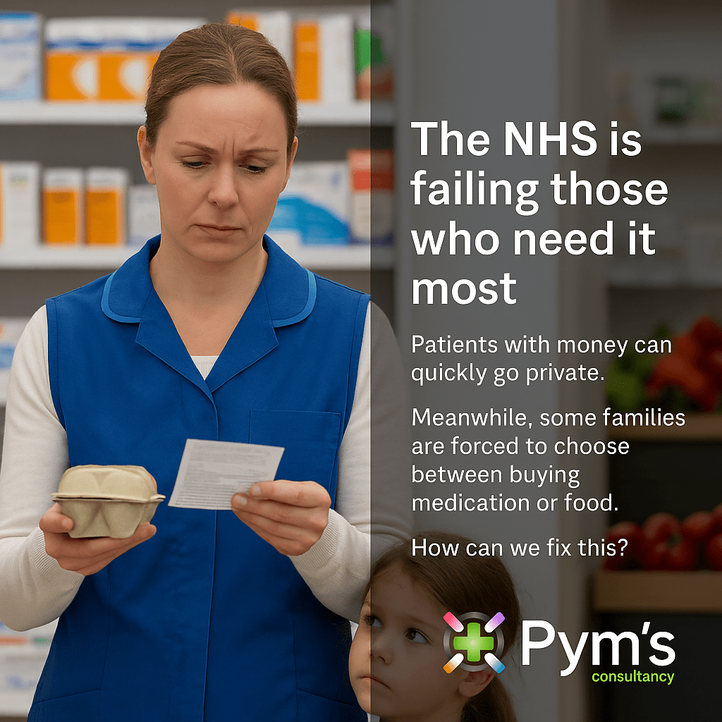 A lady reading a prescription while frowning