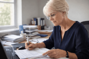 Kate at Pym's Consultancy working on a bid