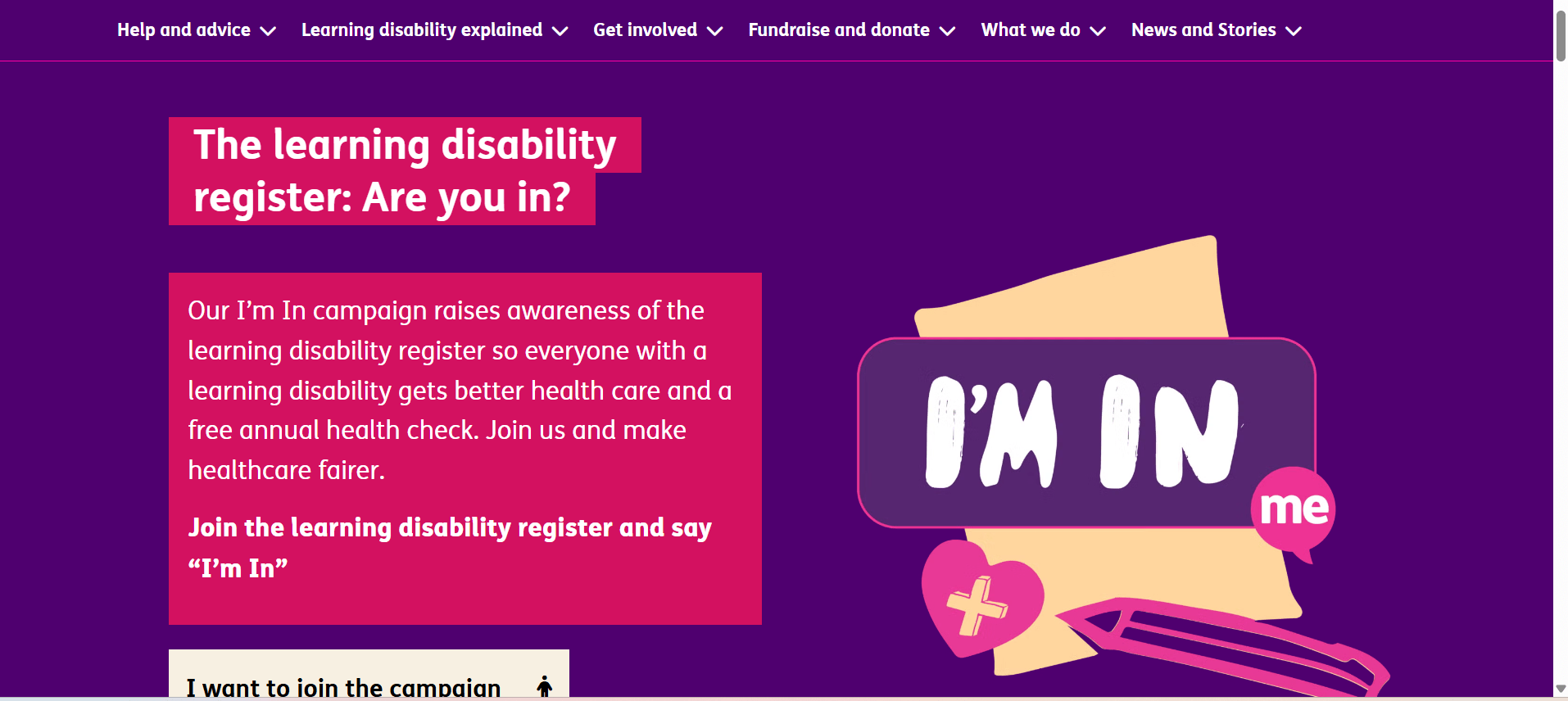 An image of the Mencap "I'm in" campaign